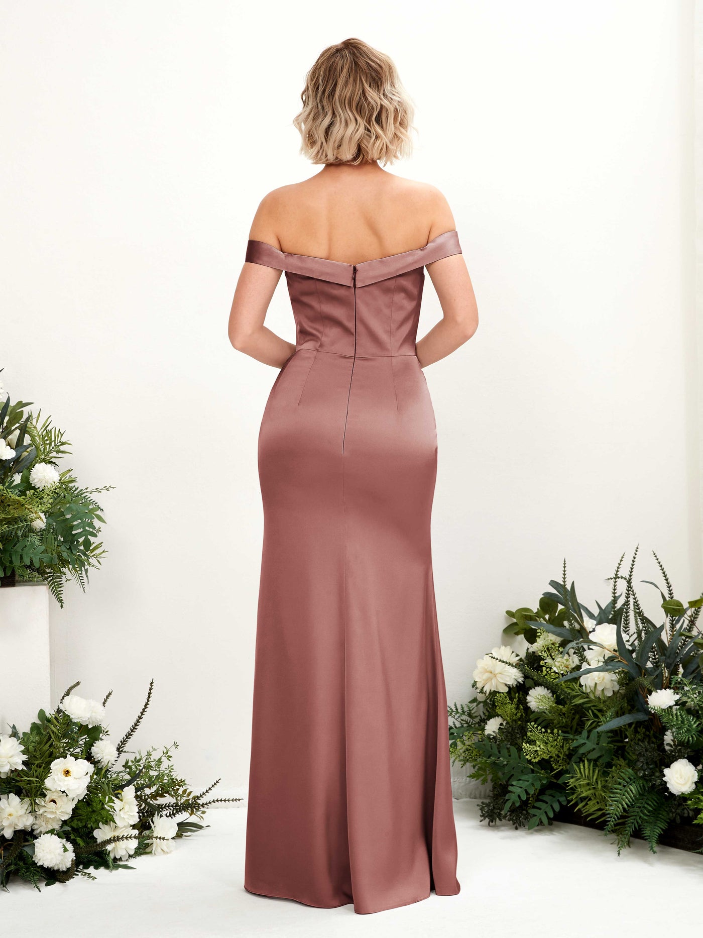 Carlyna Meerjungfrau-Linie Carmen Bodenlang Beinschlitz Brautjungfernkleid Wüstenrose #farbe_w-stenrose