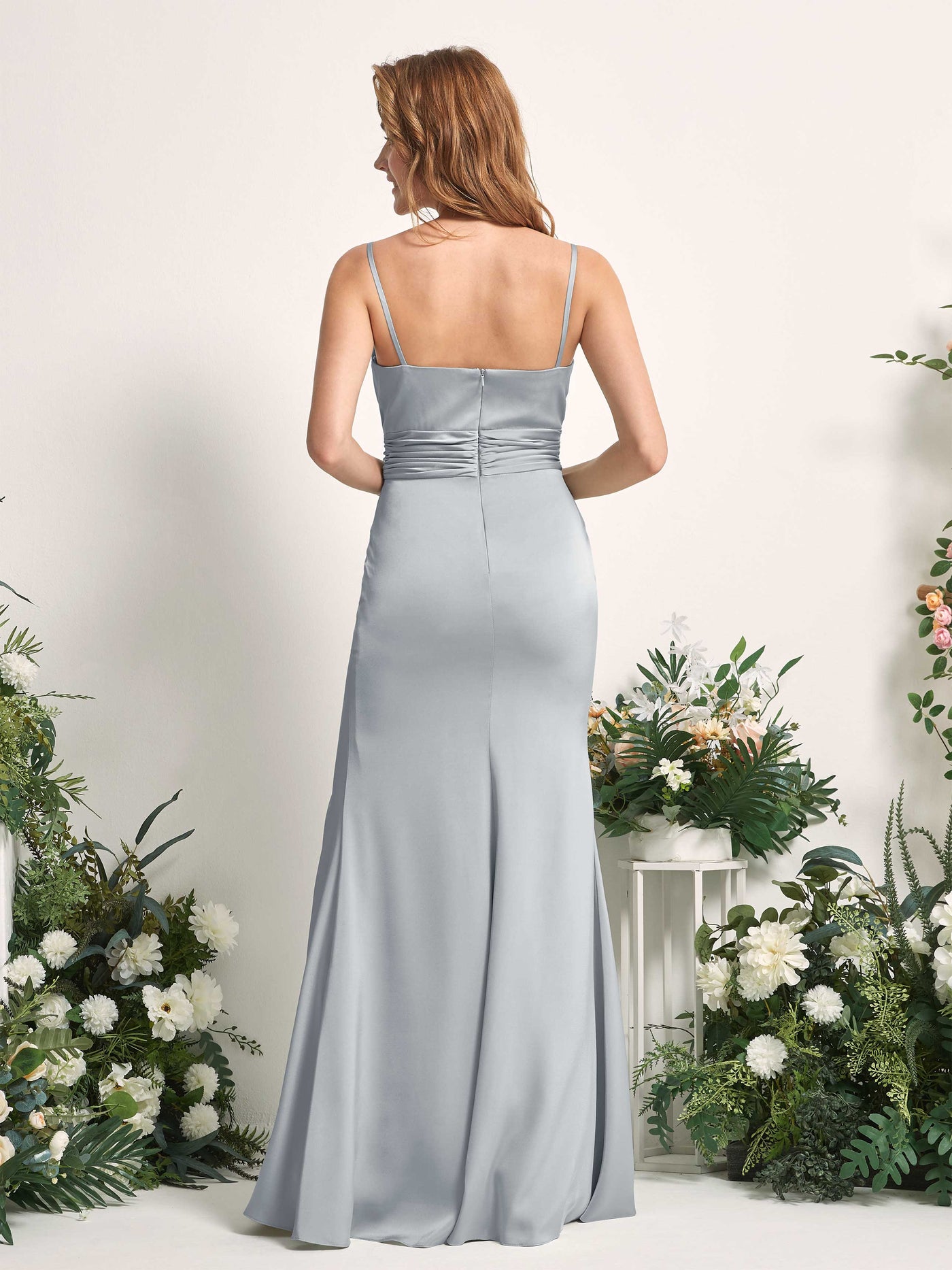 Carlyna Meerjungfrau-Linie U-Ausschnitt gerafft Beinschlitz Brautjungfernkleider Baby Blau #farbe_baby-blau
