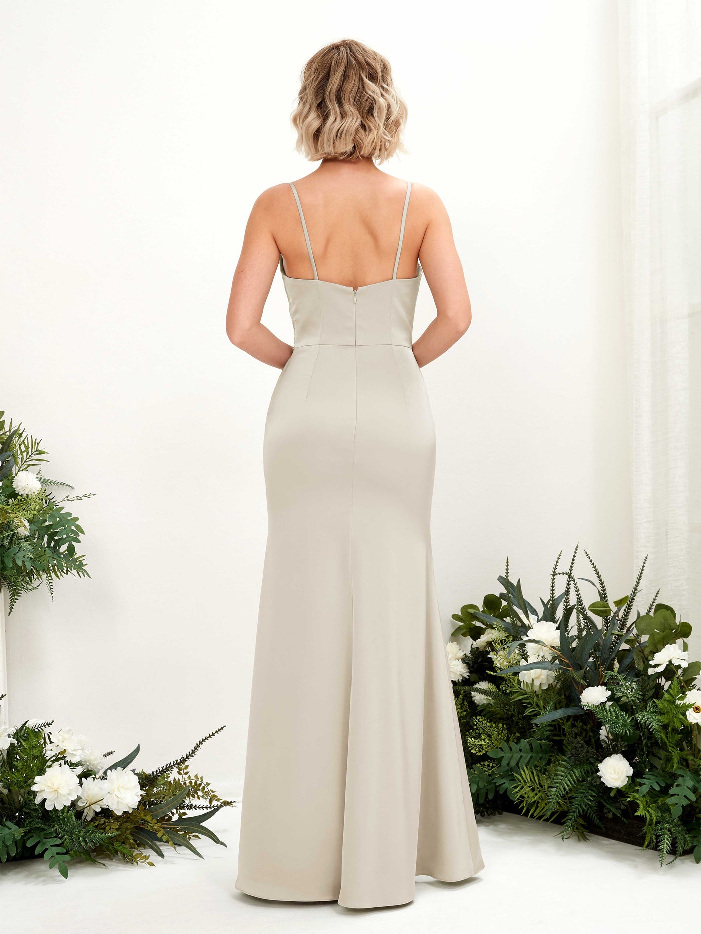 Carlyna Meerjungfrau-Linie V-Ausschnitt bodenlang Brautjungfernkleider Champagner #farbe_champagner