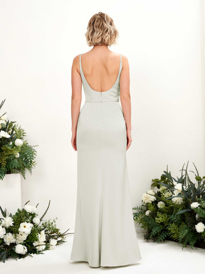 Carlyna Meerjungfrau-Linie V-Ausschnitt Bodenlang Satin Kleid Elfenbein #farbe_elfenbein