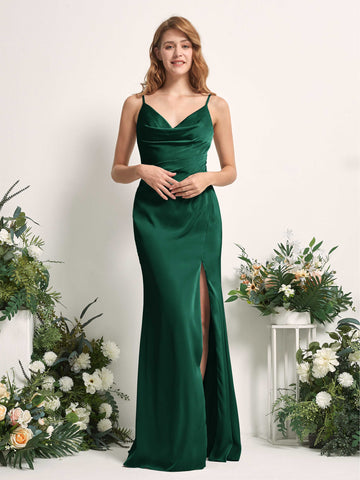 Carlyna Meerjungfrau-Linie V-Ausschnitt Bodenlang Satin Kleid für Brautjungfern Jägergrün #farbe_j-gergr-n