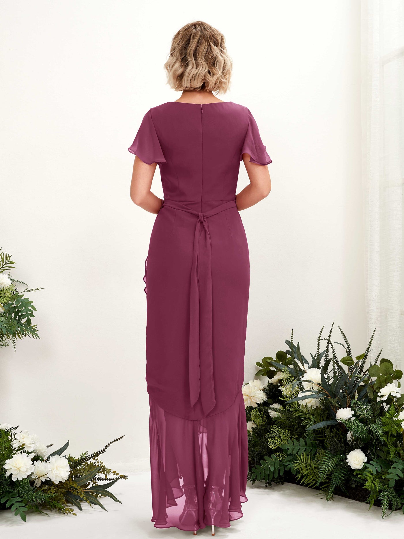 Carlyna Meerjungfrau-Linie V-Ausschnitt Flatterärmel Bodenlang Kleid Chianti #farbe_chianti