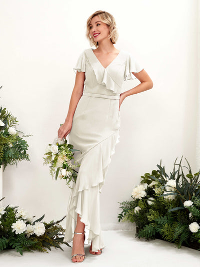 Carlyna Meerjungfrau-Linie V-Ausschnitt Flatterärmel Bodenlang Kleid Elfenbein #farbe_elfenbein