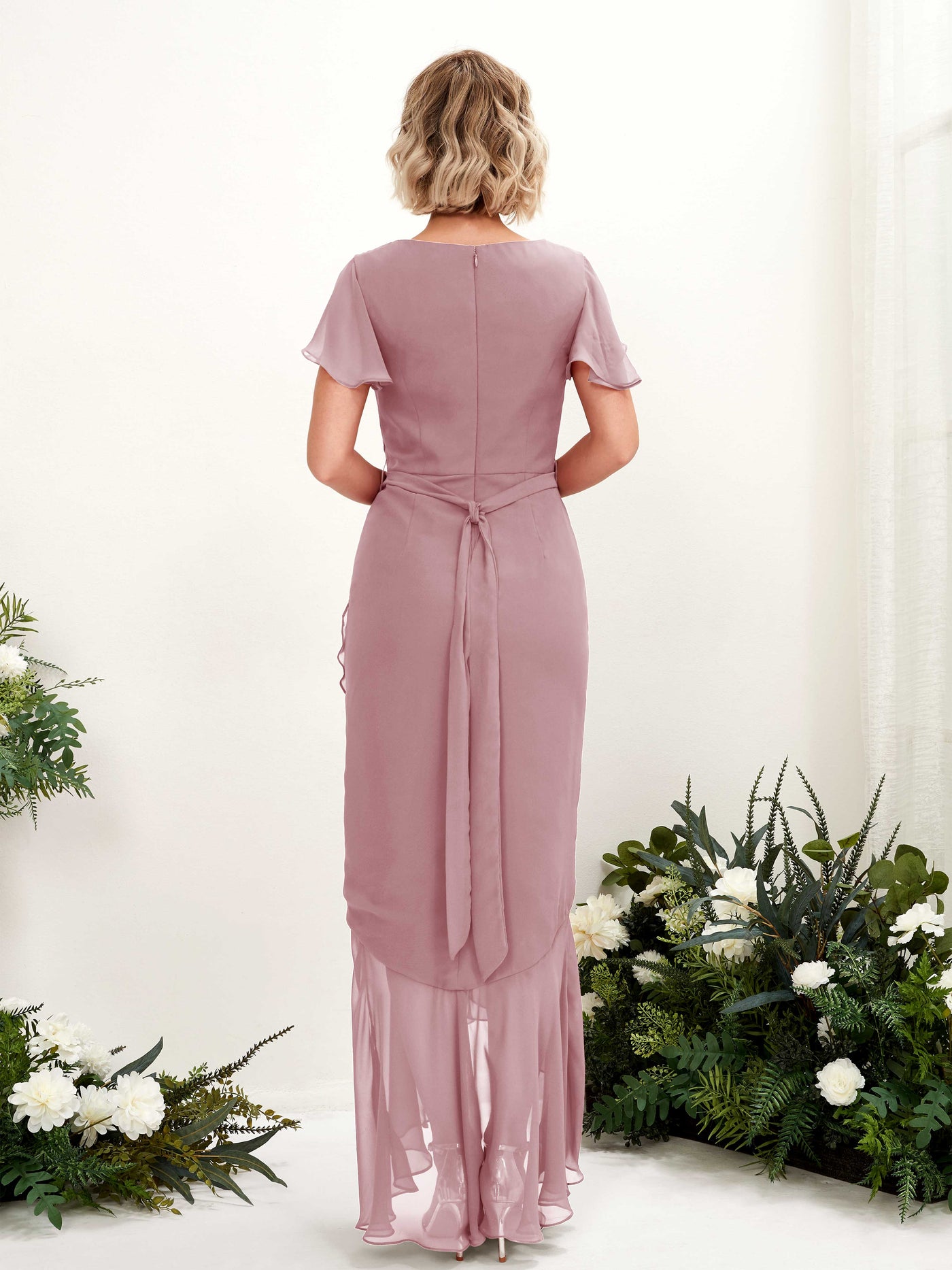 Carlyna Meerjungfrau-Linie V-Ausschnitt Flatterärmel Bodenlang Kleid Klassisch Mauve #farbe_klassisch-mauve