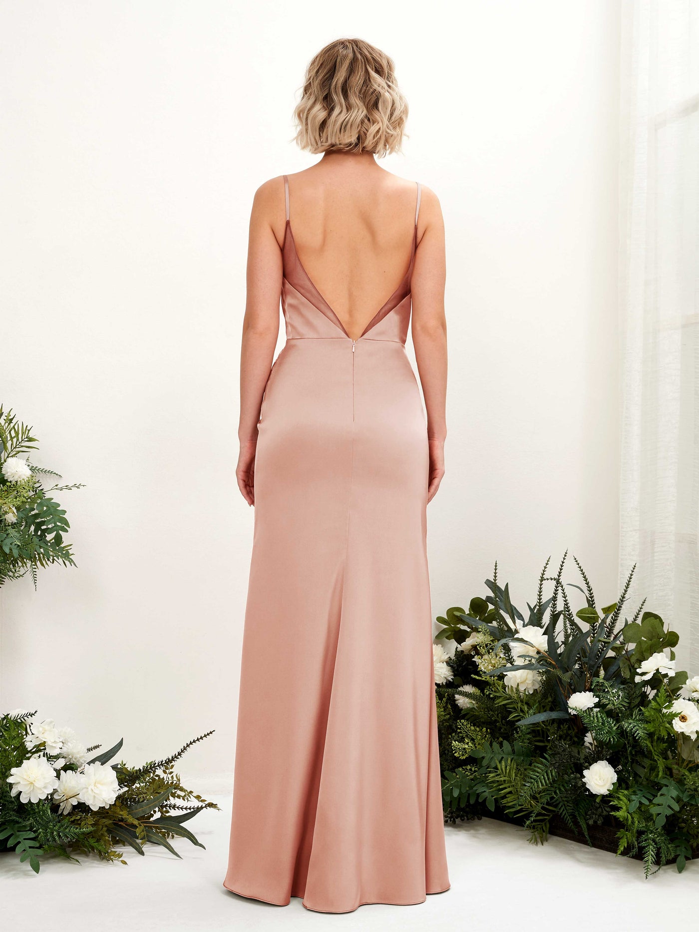 Carlyna Meerjungfrau-Linie Wasserfall Ausschnitt Beinschlitz Brautjungfernkleid Cantaloupe #farbe_cantaloupe