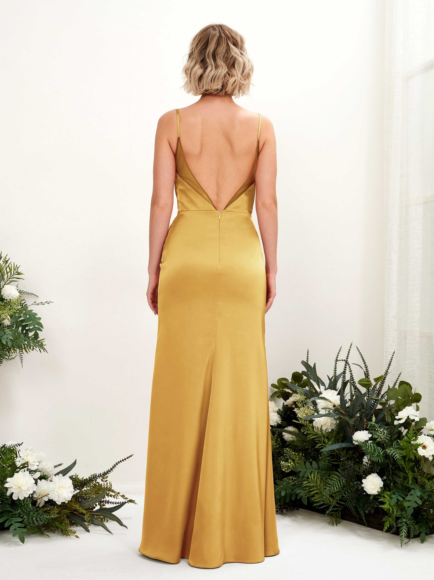 Carlyna Meerjungfrau-Linie Wasserfall Ausschnitt Beinschlitz Brautjungfernkleid Kanariengelb #farbe_kanariengelb