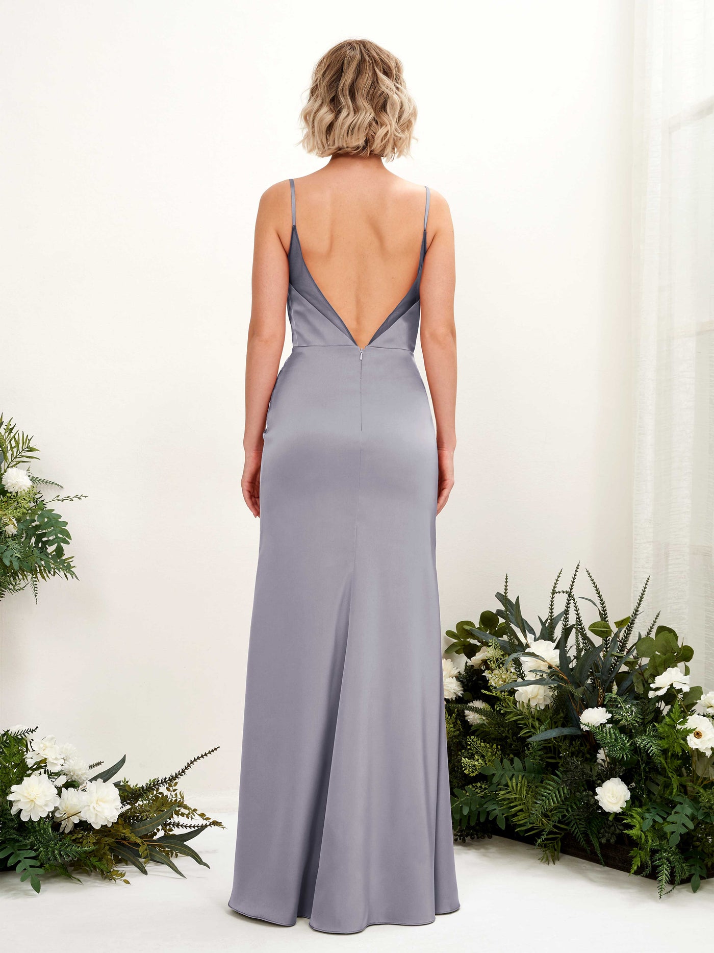 Carlyna Meerjungfrau-Linie Wasserfall Ausschnitt Beinschlitz Brautjungfernkleid Lila Dunst #farbe_lila-dunst