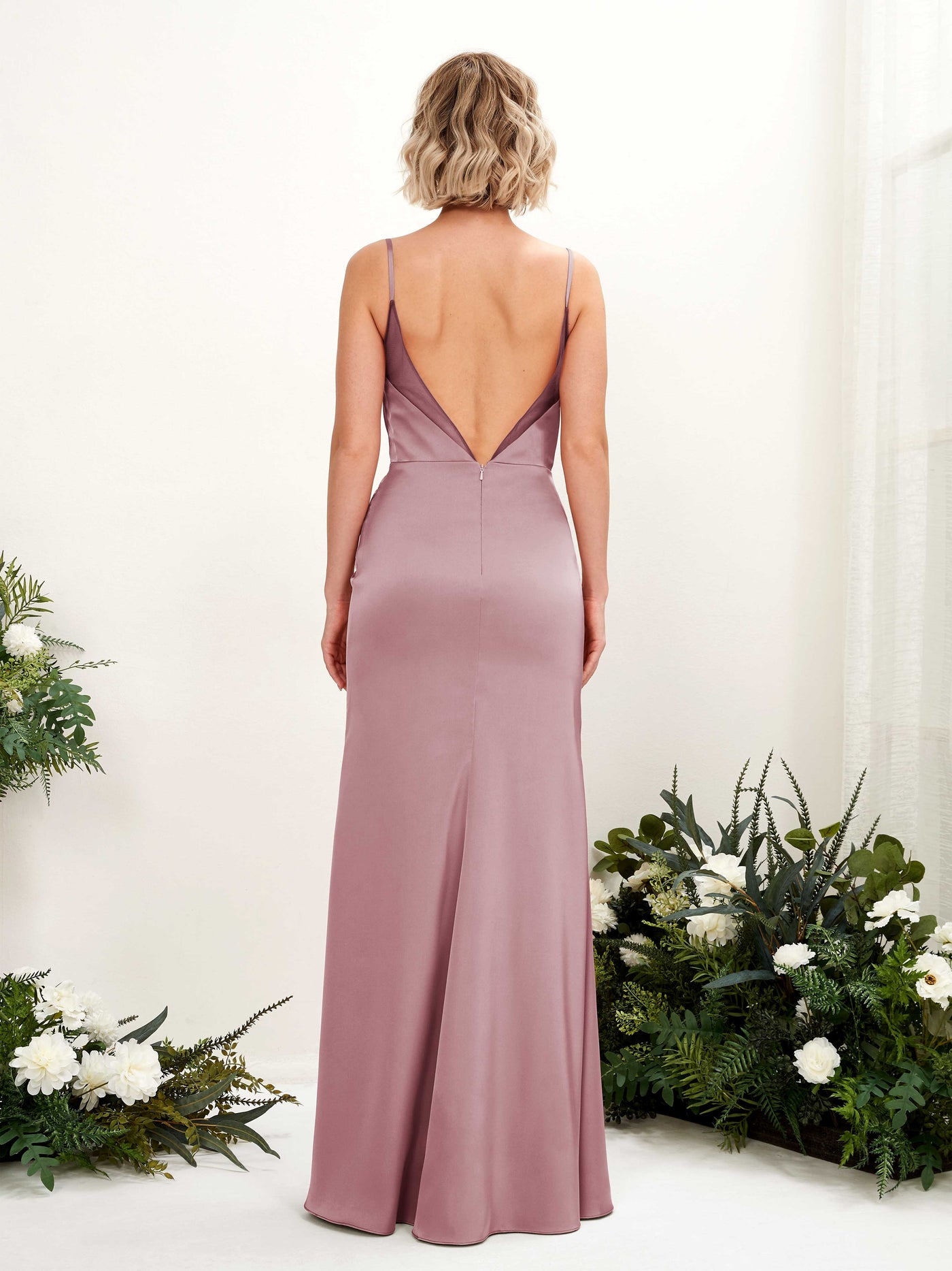 Carlyna Meerjungfrau-Linie Wasserfall Ausschnitt Beinschlitz Brautjungfernkleid Rosenquarz #farbe_rosenquarz