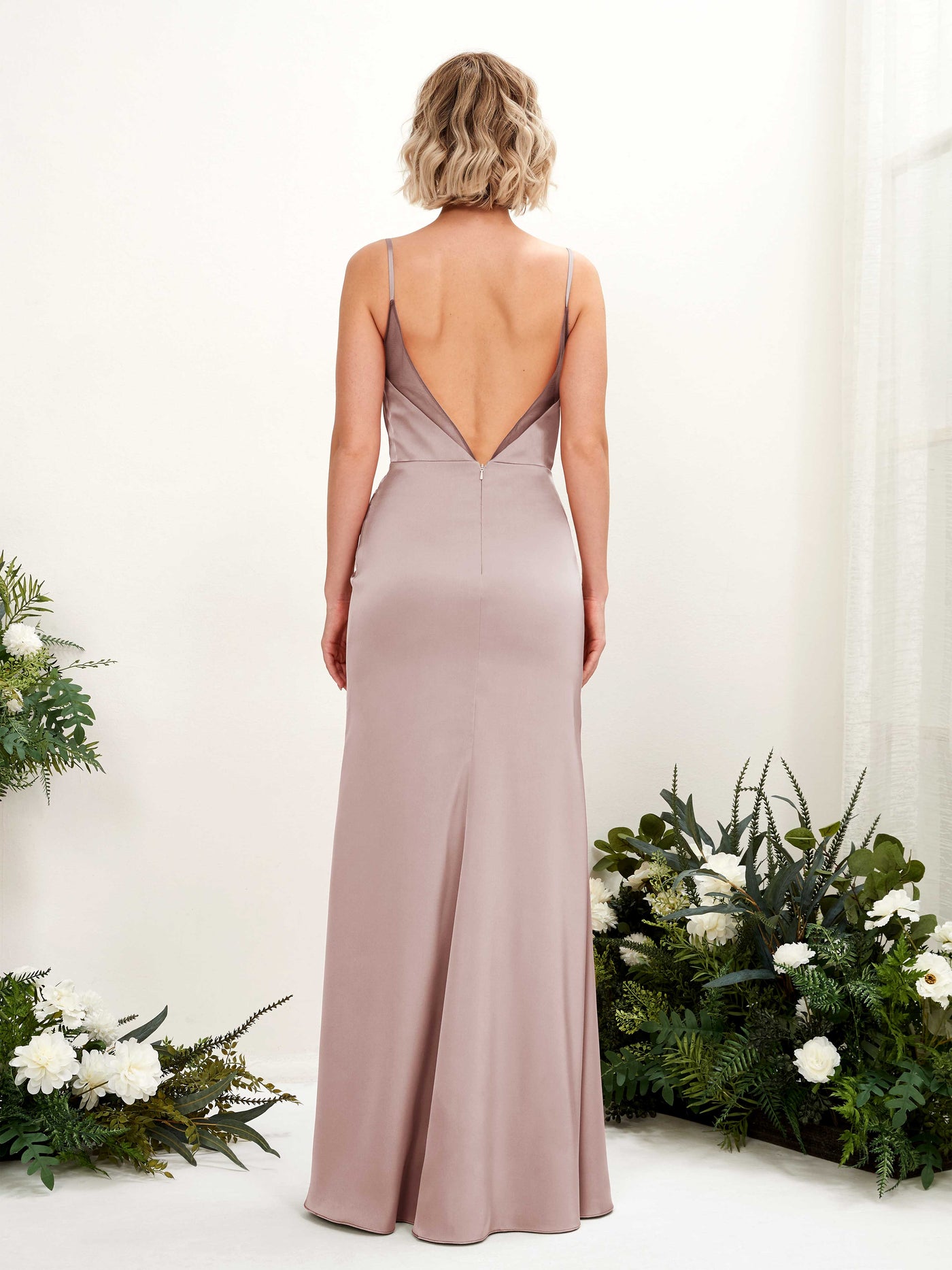 Carlyna Meerjungfrau-Linie Wasserfall Ausschnitt Beinschlitz Brautjungfernkleid Staubige Rose #farbe_staubige-rose