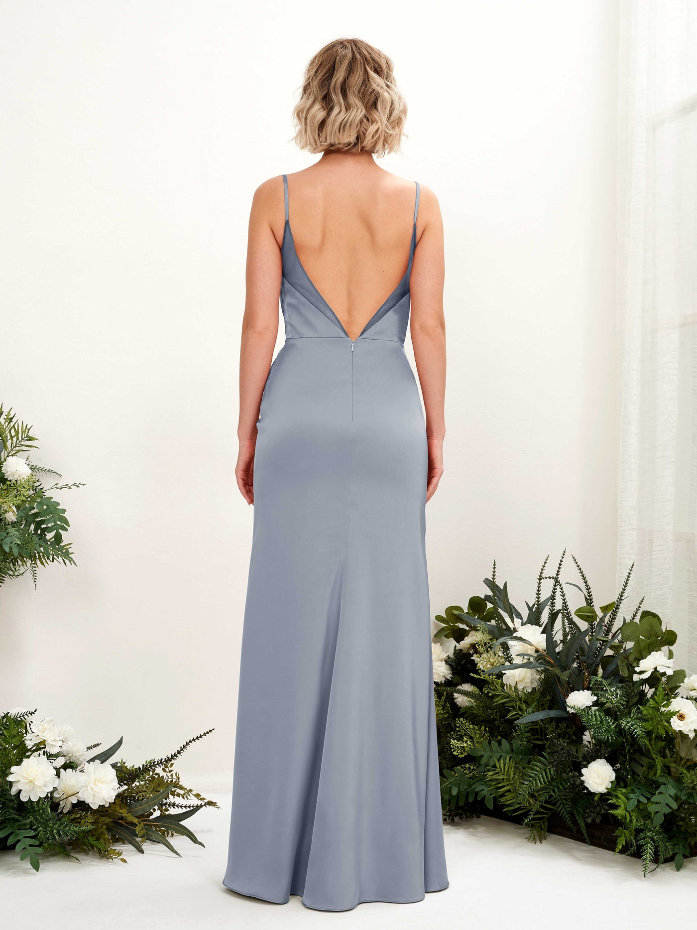 Carlyna Meerjungfrau-Linie Wasserfall Ausschnitt Beinschlitz Brautjungfernkleid Staubiges Blau #farbe_staubiges-blau