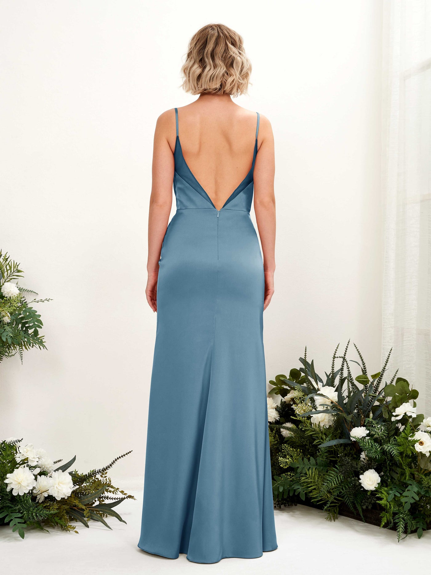 Carlyna Meerjungfrau-Linie Wasserfall Ausschnitt Beinschlitz Brautjungfernkleid Tinte Blau #farbe_tinte-blau