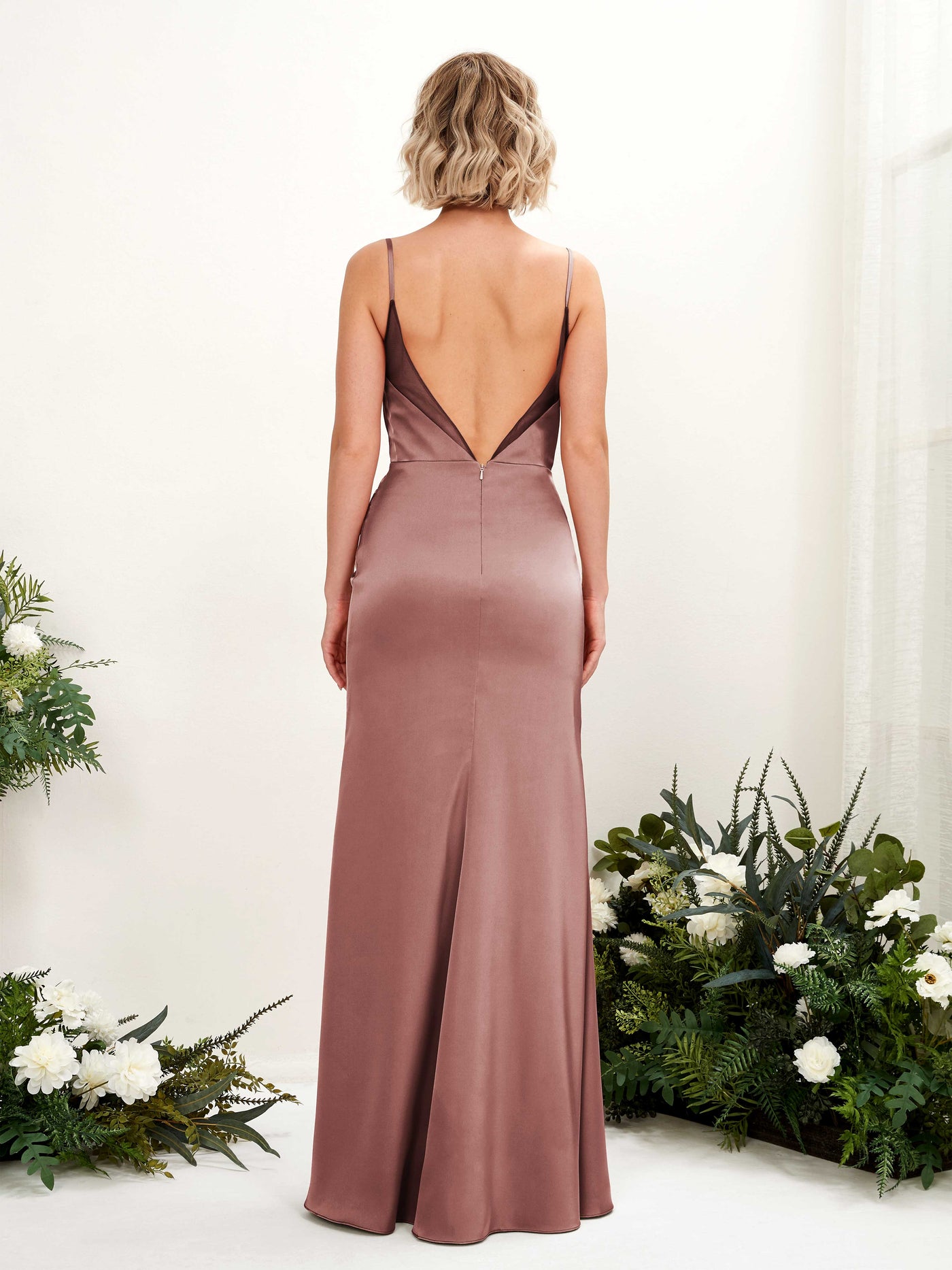 Carlyna Meerjungfrau-Linie Wasserfall Ausschnitt Beinschlitz Brautjungfernkleid Wüstenrose #farbe_w-stenrose