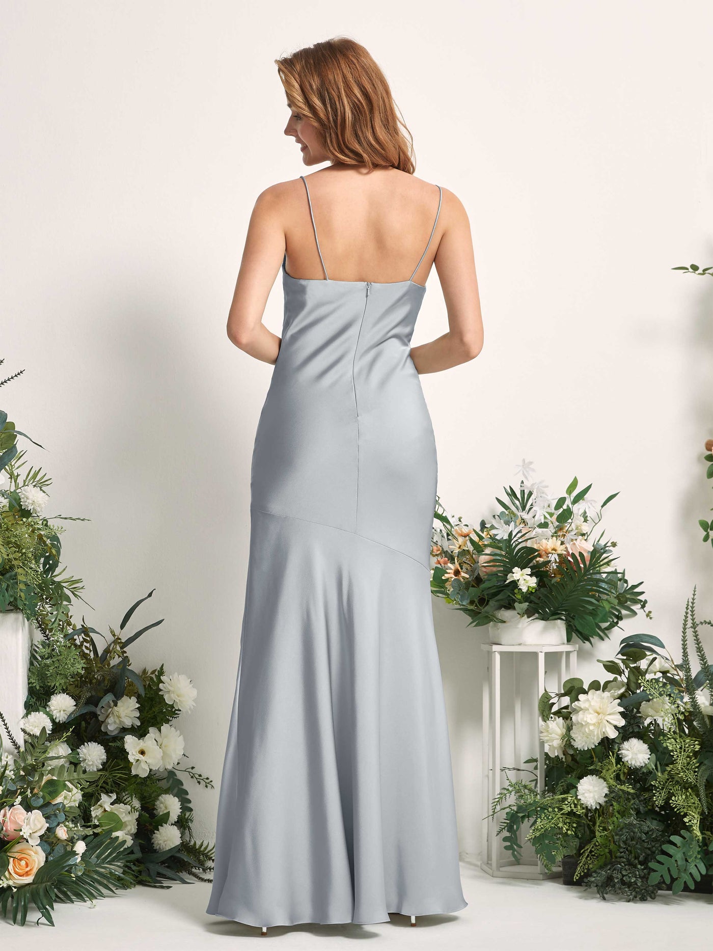 Carlyna Meerjungfrau-Linie wasserfall Bodenlang Beinschlitz Satin Brautjungfernkleider Baby Blau #farbe_baby-blau