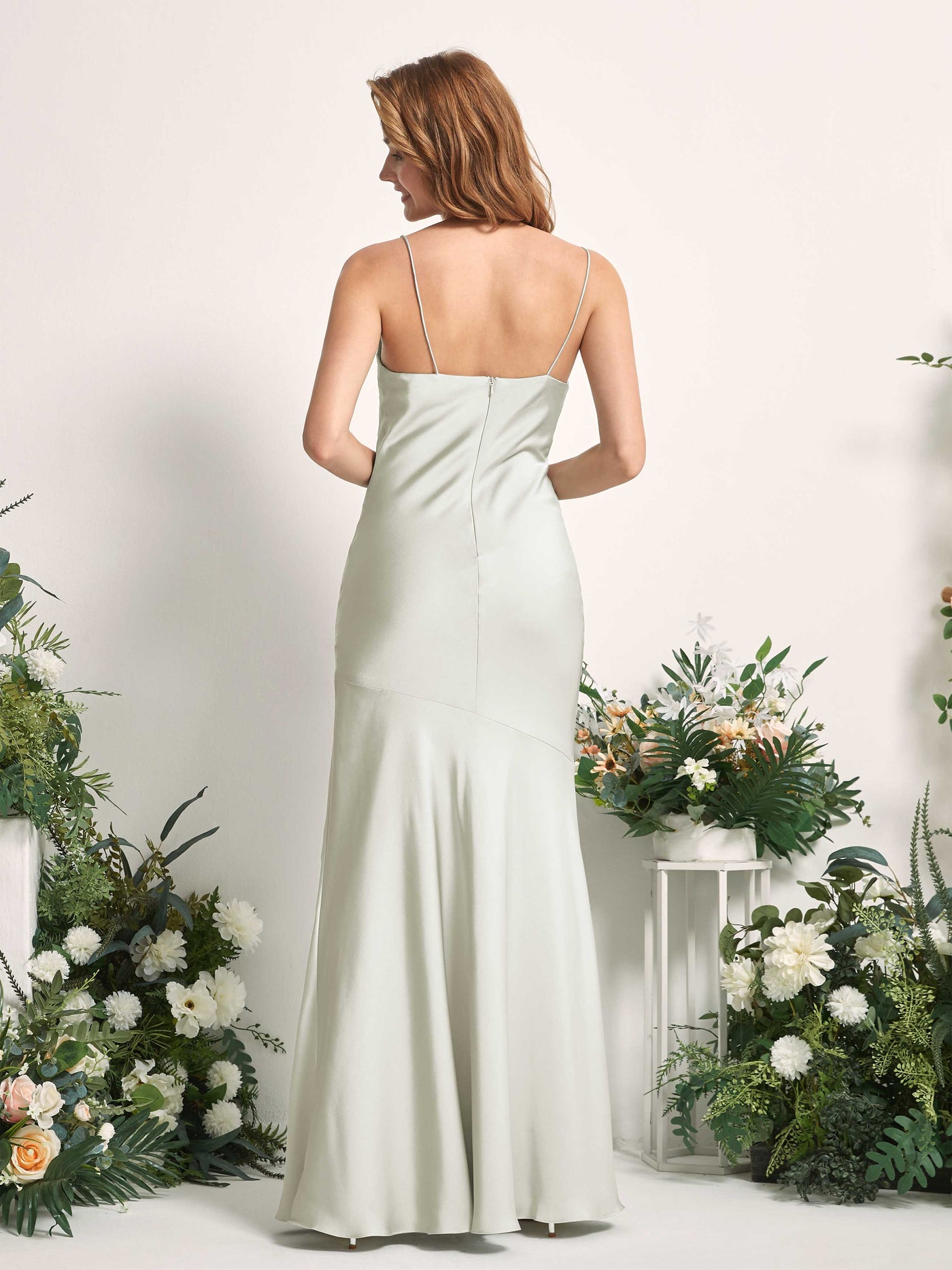 Carlyna Meerjungfrau-Linie wasserfall Bodenlang Beinschlitz Satin Brautjungfernkleider Elfenbein #farbe_elfenbein