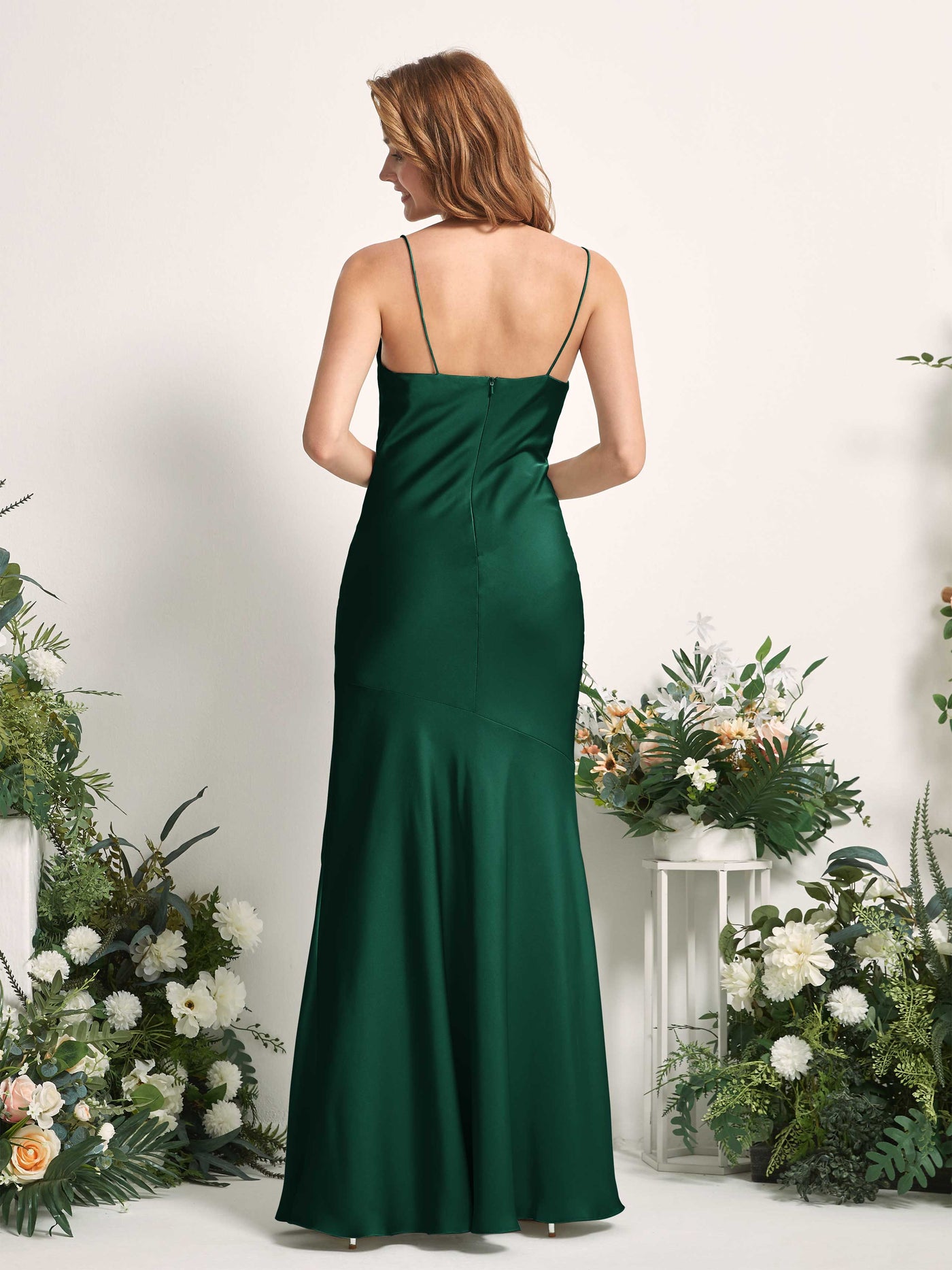 Carlyna Meerjungfrau-Linie wasserfall Bodenlang Beinschlitz Satin Brautjungfernkleider Jägergrün #farbe_j-gergr-n