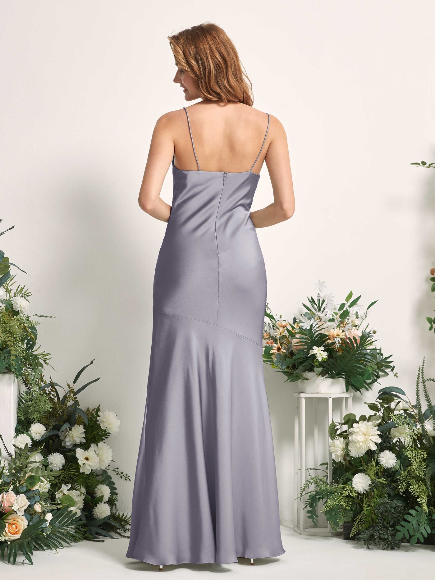 Carlyna Meerjungfrau-Linie wasserfall Bodenlang Beinschlitz Satin Brautjungfernkleider Lila Dunst #farbe_lila-dunst