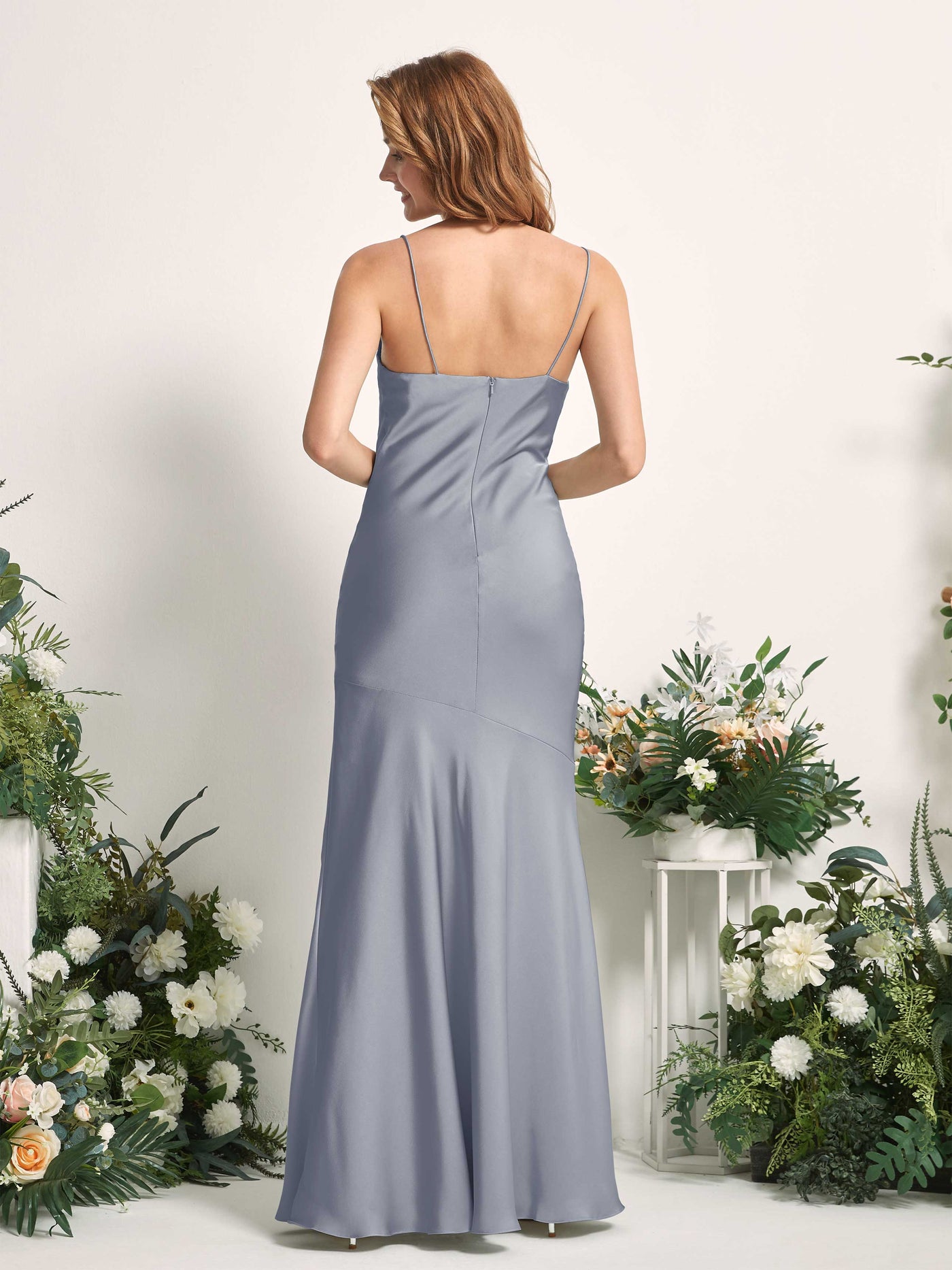 Carlyna Meerjungfrau-Linie wasserfall Bodenlang Beinschlitz Satin Brautjungfernkleider Staubiges Blau #farbe_staubiges-blau
