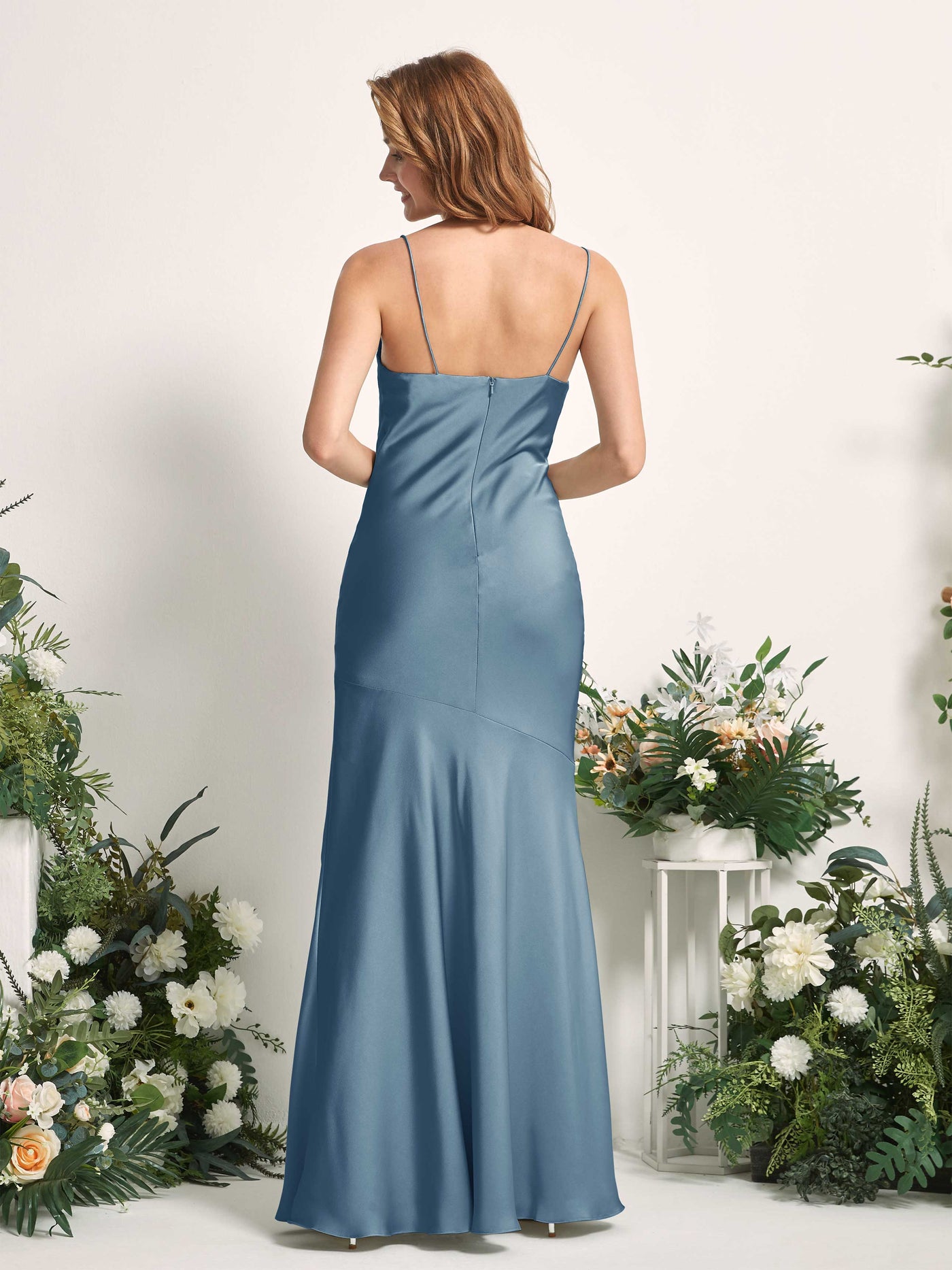 Carlyna Meerjungfrau-Linie wasserfall Bodenlang Beinschlitz Satin Brautjungfernkleider Tinte Blau #farbe_tinte-blau
