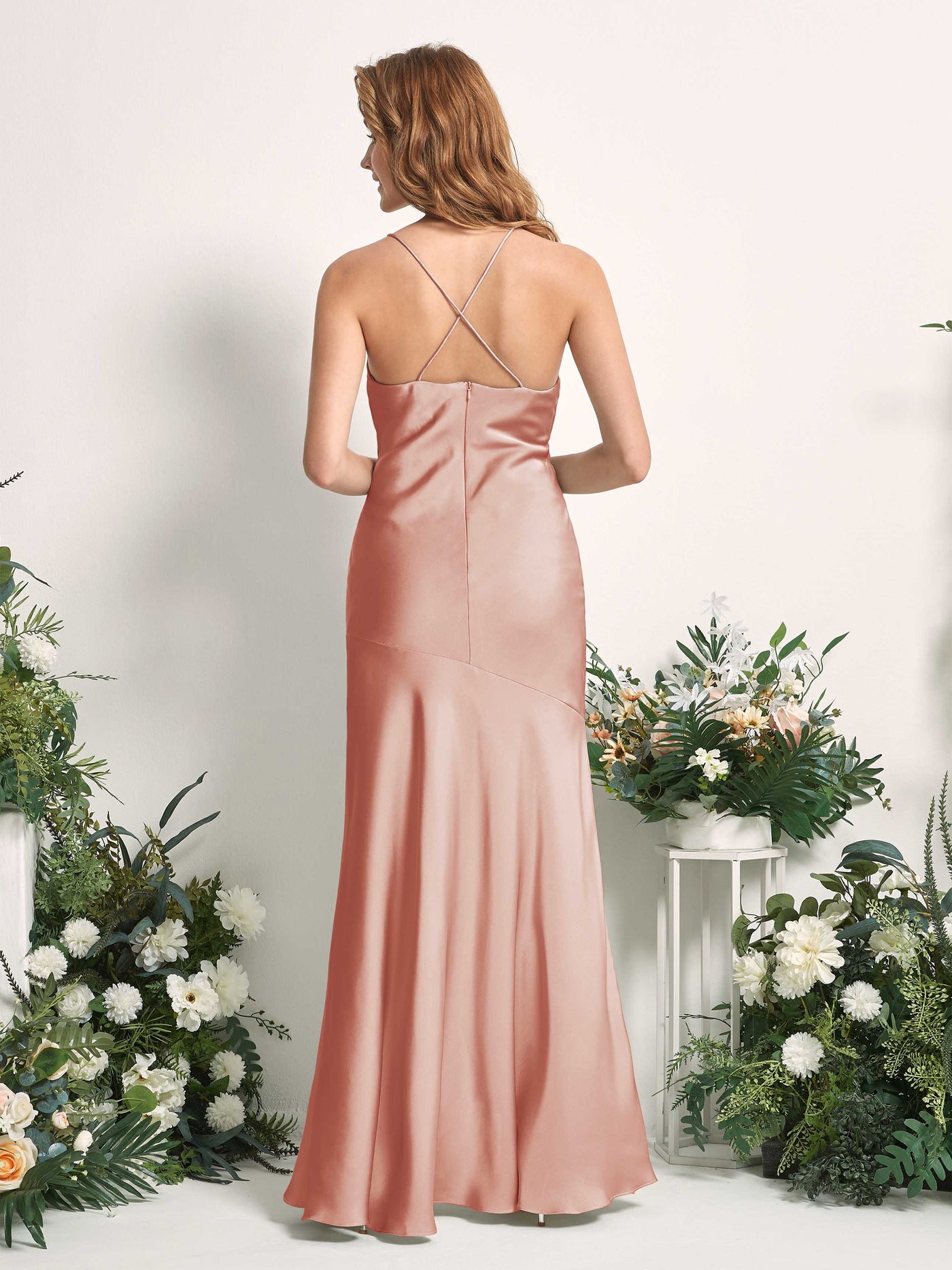 Carlyna Meerjungfrau-Linie Wasserfallausschnitt Bodenlang Brautjungfernkleid Cantaloupe #farbe_cantaloupe