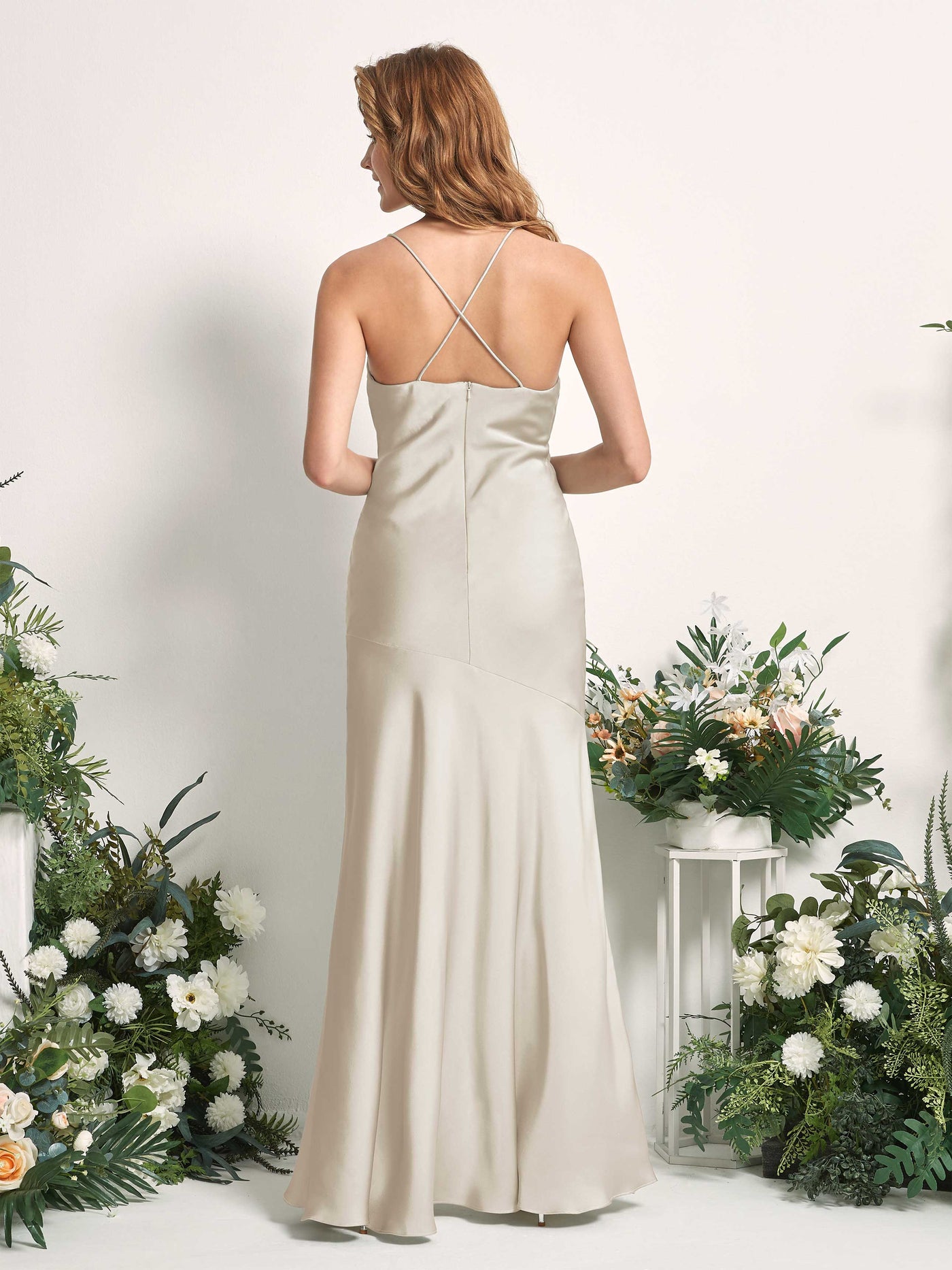 Carlyna Meerjungfrau-Linie Wasserfallausschnitt Bodenlang Brautjungfernkleid Champagner #farbe_champagner