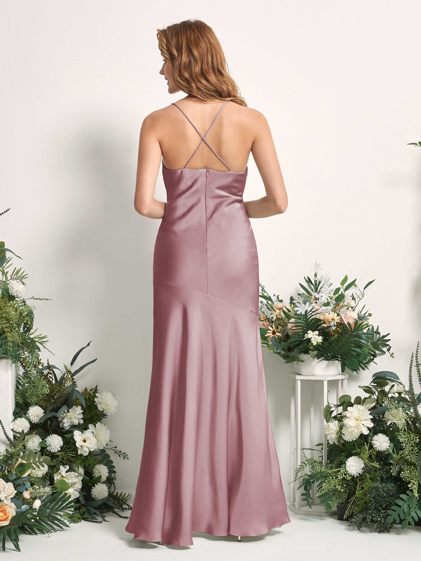 Carlyna Meerjungfrau-Linie Wasserfallausschnitt Bodenlang Brautjungfernkleid Rosenquarz #farbe_rosenquarz