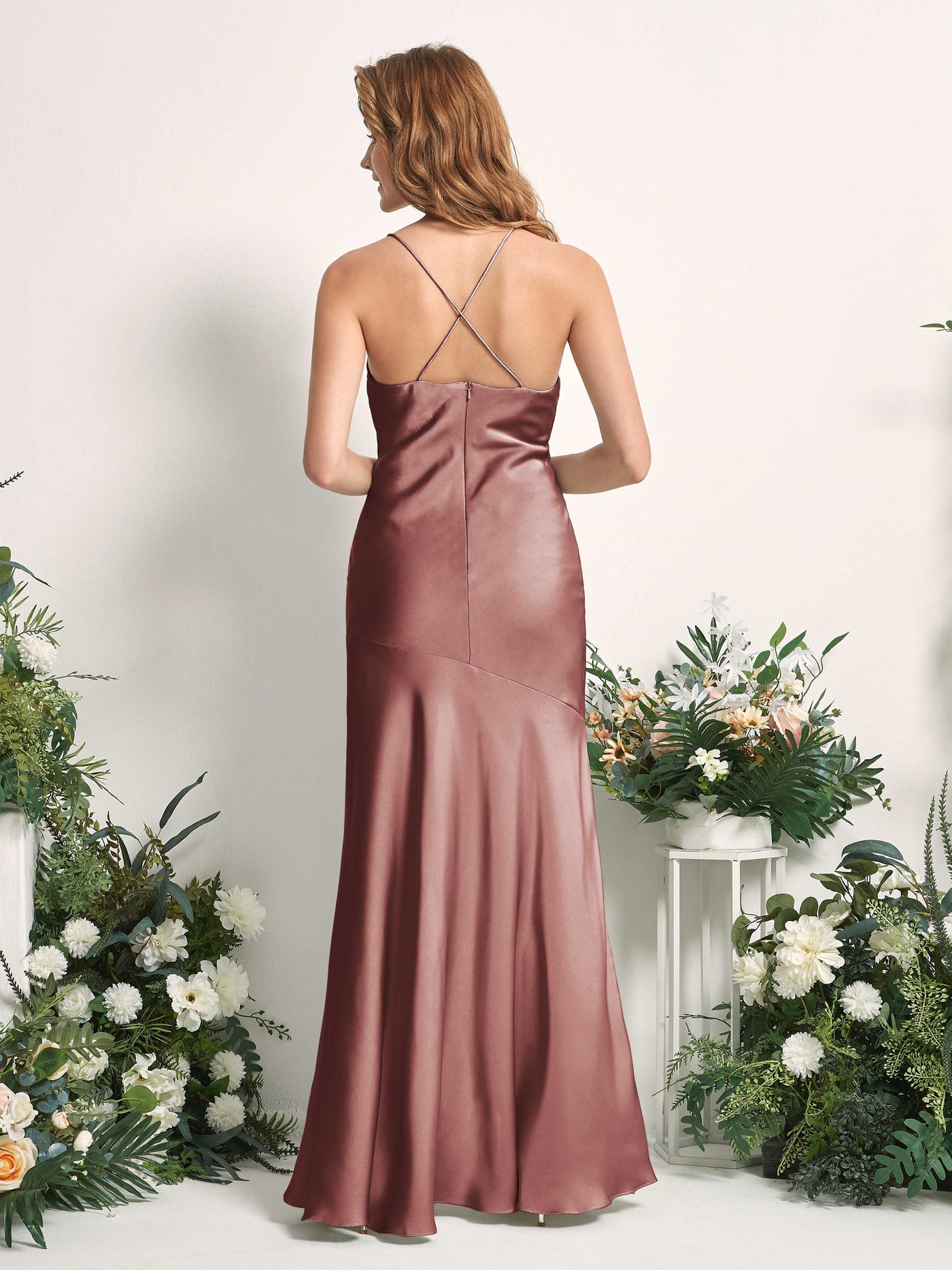 Carlyna Meerjungfrau-Linie Wasserfallausschnitt Bodenlang Brautjungfernkleid Wüstenrose #farbe_w-stenrose