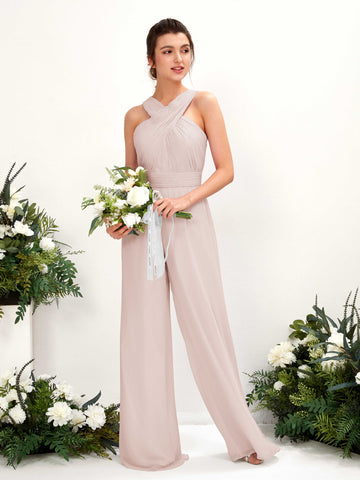 Carlyna Overall Wickelausschnitt Bodenlang Chiffon gerafft Brautjungfernkleider Biscotti #farbe_biscotti