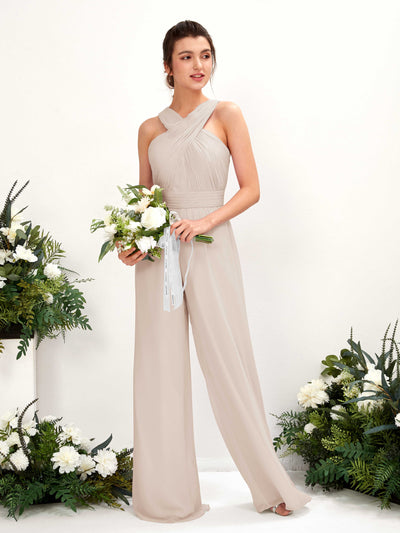 Carlyna Overall Wickelausschnitt Bodenlang Chiffon gerafft Brautjungfernkleider Champagner #farbe_champagner