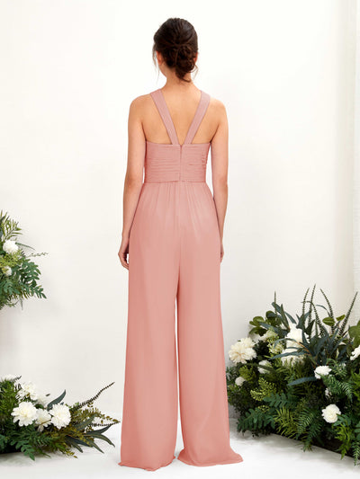 Carlyna Overall Wickelausschnitt Bodenlang Chiffon gerafft Brautjungfernkleider Champagner-Rose #farbe_champagner-rose