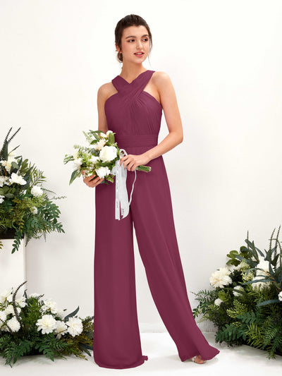 Carlyna Overall Wickelausschnitt Bodenlang Chiffon gerafft Brautjungfernkleider Chianti #farbe_chianti