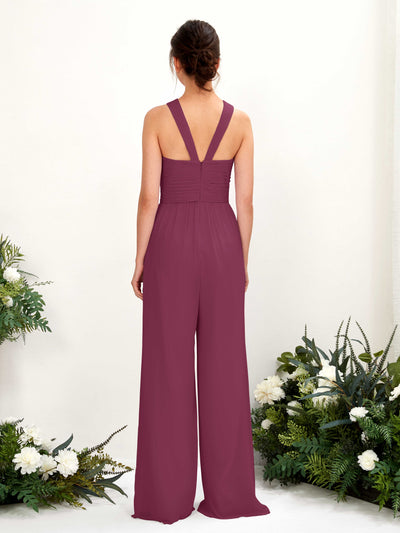 Carlyna Overall Wickelausschnitt Bodenlang Chiffon gerafft Brautjungfernkleider Chianti #farbe_chianti
