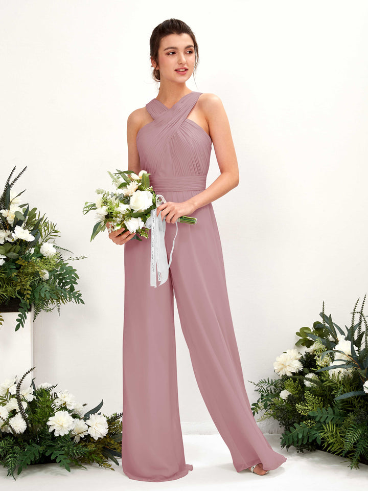 Carlyna Overall Wickelausschnitt Bodenlang Chiffon gerafft Brautjungfernkleider Klassisch Mauve 