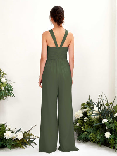 Carlyna Overall Wickelausschnitt Bodenlang Chiffon gerafft Brautjungfernkleider Martini-Olive #farbe_martini-olive