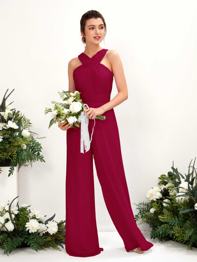 Carlyna Overall Wickelausschnitt Bodenlang Chiffon gerafft Brautjungfernkleider Narrenrot #farbe_narrenrot