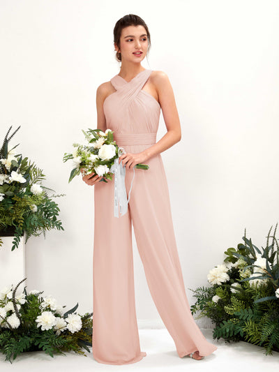 Carlyna Overall Wickelausschnitt Bodenlang Chiffon gerafft Brautjungfernkleider Perlrosa #farbe_perlrosa