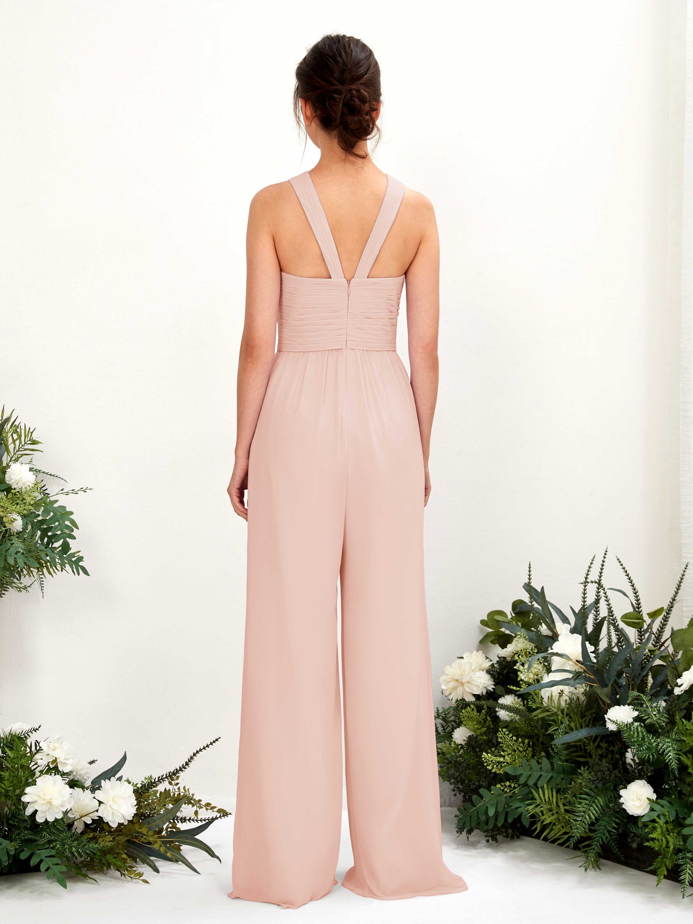 Carlyna Overall Wickelausschnitt Bodenlang Chiffon gerafft Brautjungfernkleider Perlrosa #farbe_perlrosa