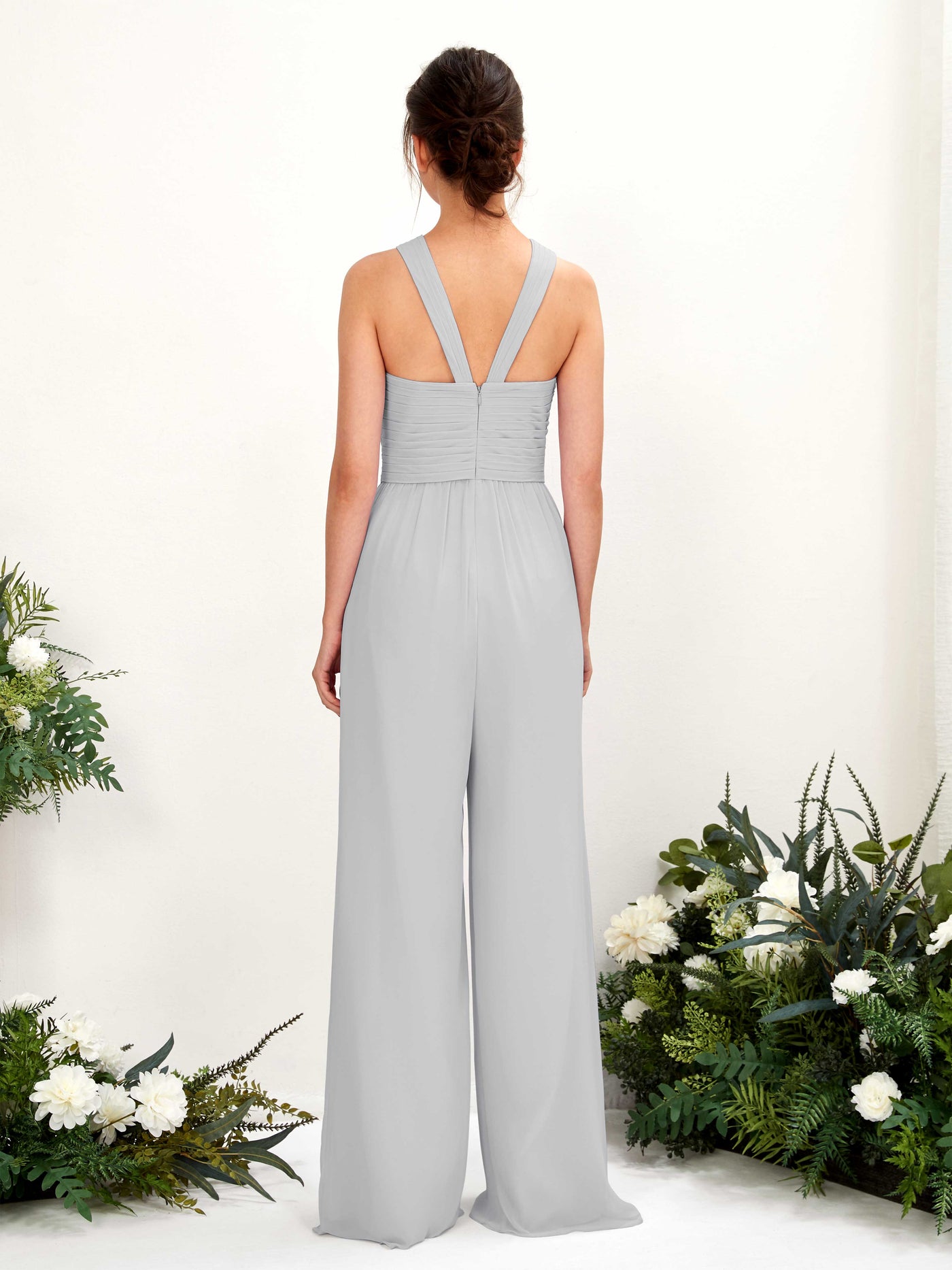 Carlyna Overall Wickelausschnitt Bodenlang Chiffon gerafft Brautjungfernkleider Silber #farbe_silber