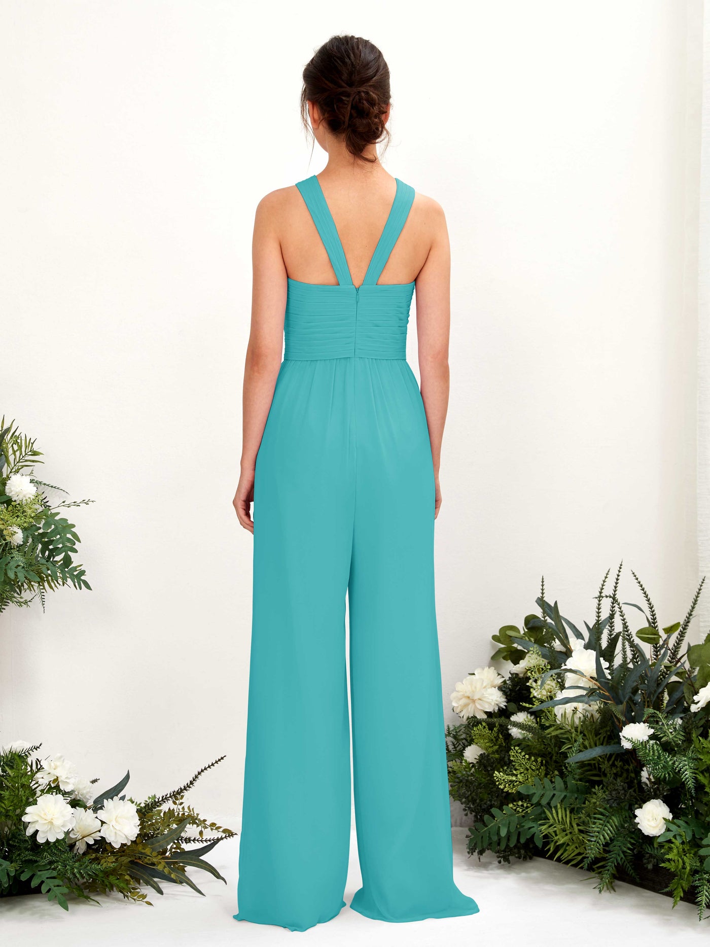 Carlyna Overall Wickelausschnitt Bodenlang Chiffon gerafft Brautjungfernkleider Türkis #farbe_t-rkis