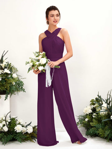 Carlyna Overall Wickelausschnitt Bodenlang Chiffon gerafft Brautjungfernkleider Traube #farbe_traube