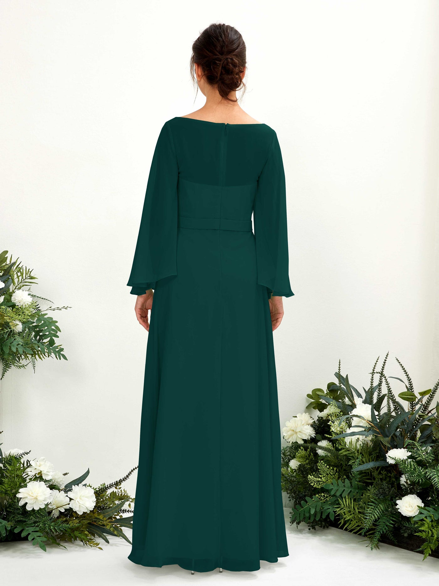 Carlyna U-Boot-Ausschnitt Bodenlanges A-Linien-Kleid Langarm Brautjungfernkleider Dunkelsmaragd #farbe_dunkelsmaragd