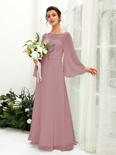 Carlyna U-Boot-Ausschnitt Bodenlanges A-Linien-Kleid Langarm Brautjungfernkleider Klassisch Mauve #farbe_klassisch-mauve