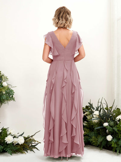 Carlyna V-Ausschnitt Bodenlang Gerafftes Brautjungfernkleid Klassisch Mauve #farbe_klassisch-mauve