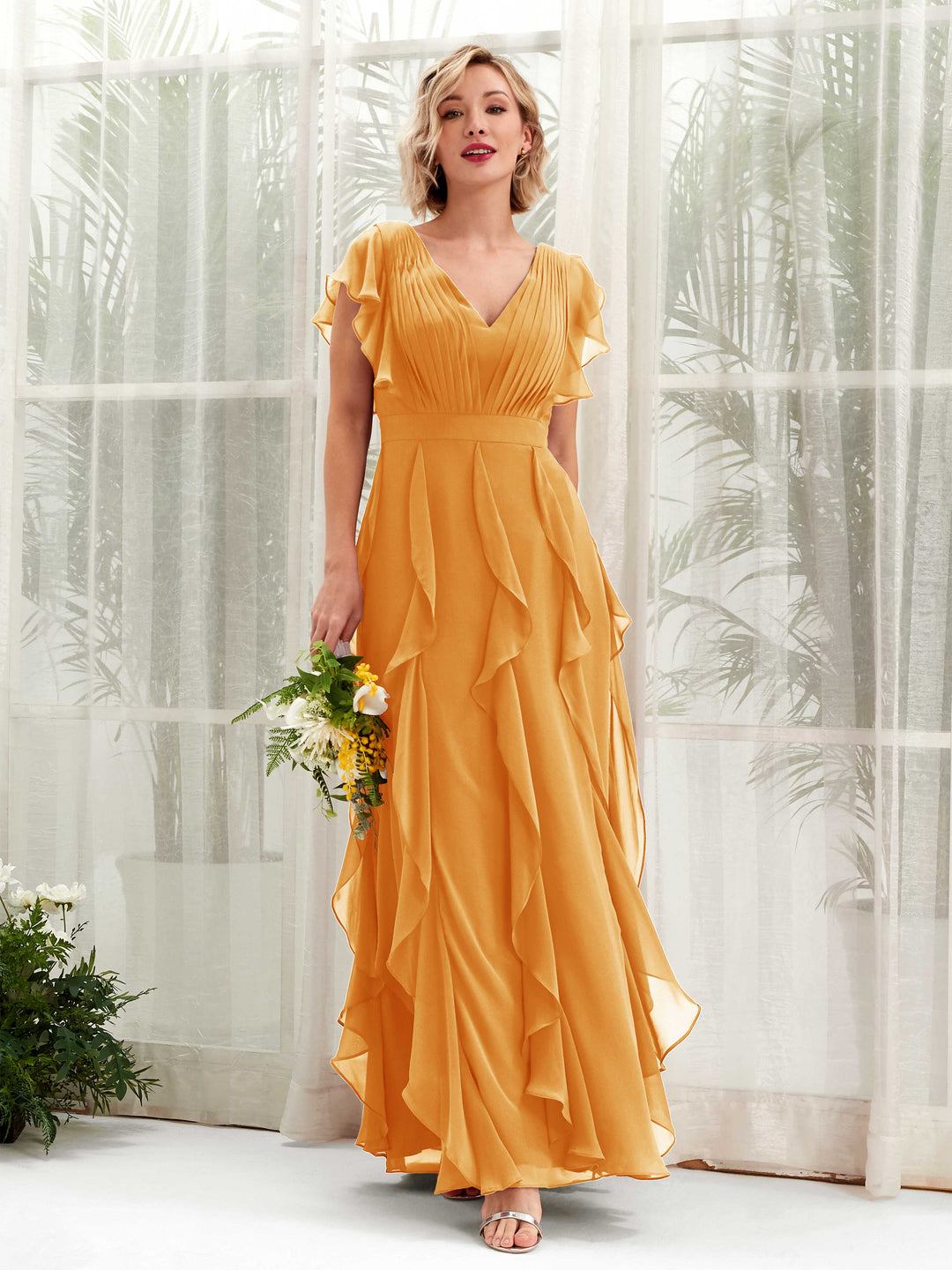 Carlyna V-Ausschnitt Bodenlang Gerafftes Brautjungfernkleid Mango 