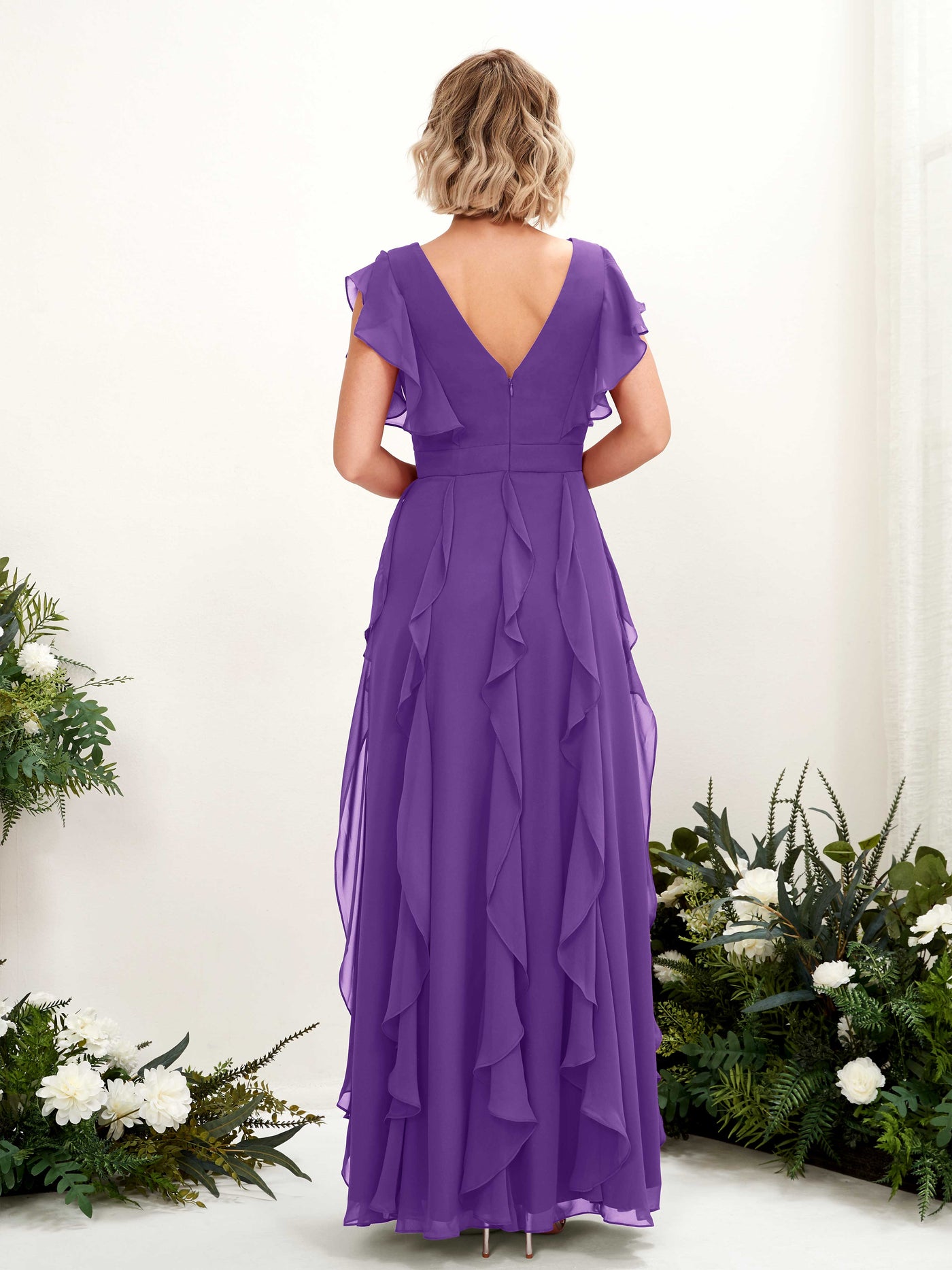 Carlyna V-Ausschnitt Bodenlang Gerafftes Brautjungfernkleid Regency #farbe_regency
