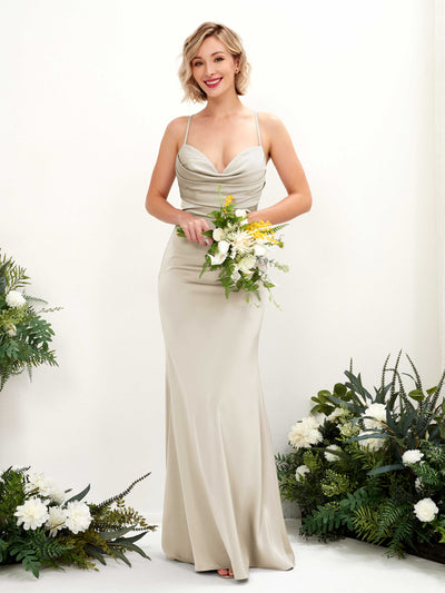 Carlyna Wasserfallausschnitt Bodenlang Satin Brautjungfernkleid Champagner #farbe_champagner