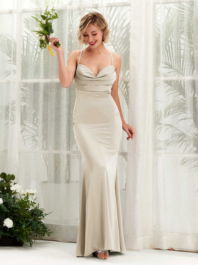 Carlyna Wasserfallausschnitt Bodenlang Satin Brautjungfernkleid Champagner #farbe_champagner